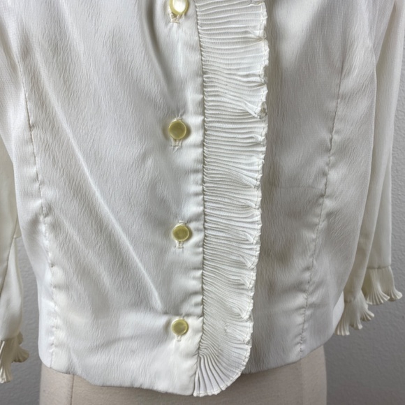 Vtg 60s Teddi of California White Crepe Blouse 34 Accordion Ruffles Crop Top - Picture 4 of 9
